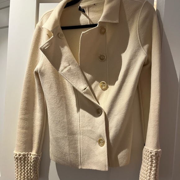 Piazza Sempione 100% wool, cream blazer-style cardigan - Picture 2 of 6